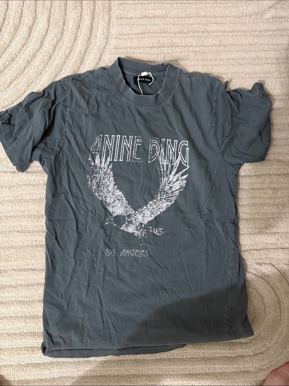 ANINE BING Slate Blue Graphic Eagle Short Sleeve Tee